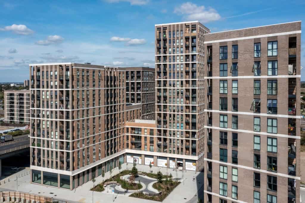 Modern residential apartment buildings with courtyard area