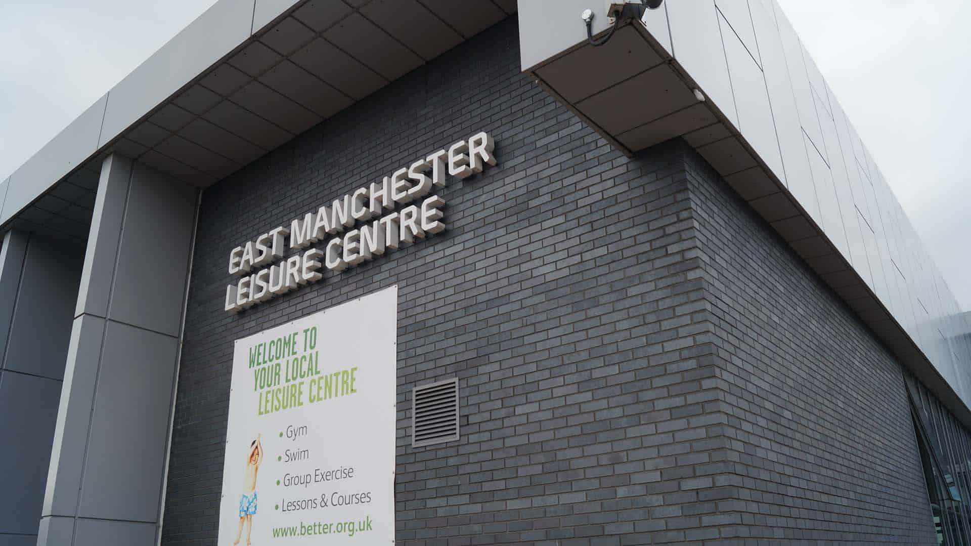 East Manchester Leisure Centre building exterior signage