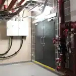 Plant room with pipes and control panels